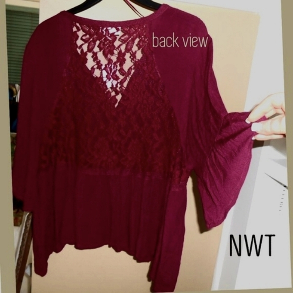 Boho Lace Top Wine Color NWT - Picture 10 of 16